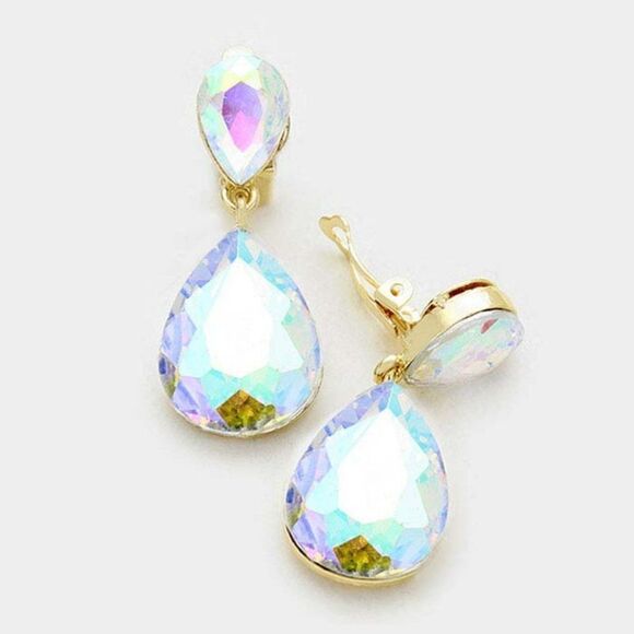 Abalone Crystal Silver Clip-On Earrings NWT - Picture 1 of 5